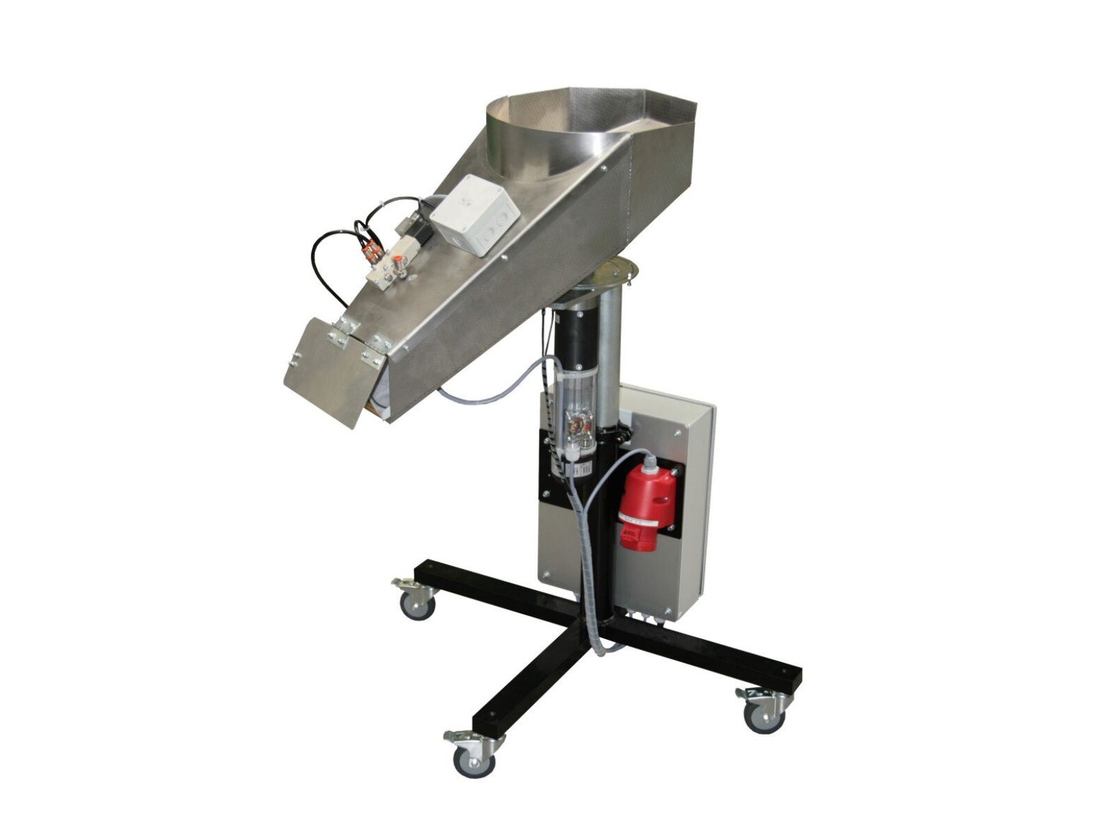 Multi-Rounder Drehverteiler in Edelstahl mit Steuerung für das Zählen und Verteilen von Stanzteilen
